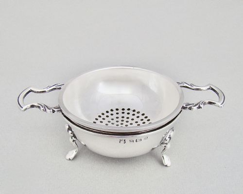 George V Silver Tea Strainer & Stand by the Barker Brothers, Birmingham 1929