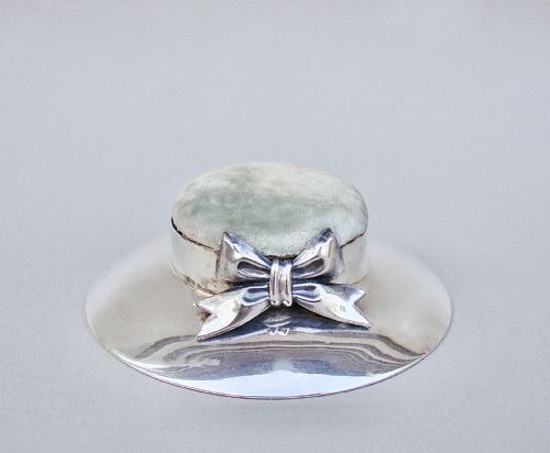 Rare Edwardian Silver Pin Cushion in the Form of a Lady's Hat by Blanckensee & Son Ltd, Chester 1908