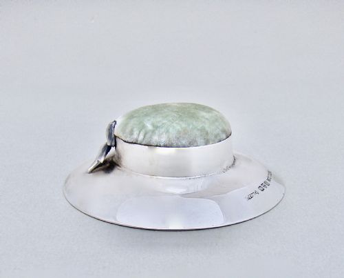 fig 2. RARE EDWARDIAN SILVER PIN CUSHION IN THE FORM OF A LADY'S HAT BY BLANCKENSEE & SON LTD, CHESTER 1908