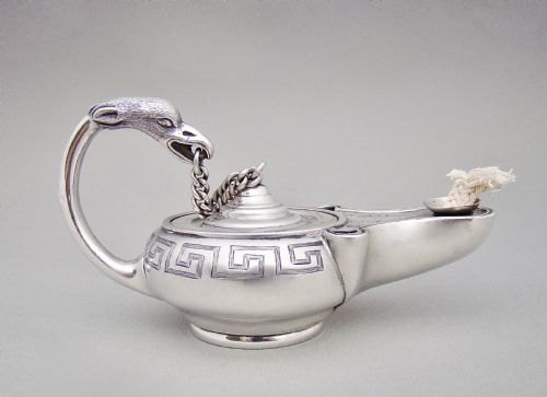 Rare Victorian Silver Novelty Table Cigar Lighter Modelled as Aladdin's Lamp by John Wilmin Figg, London 1849