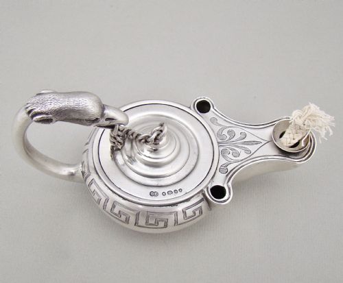 fig 2. RARE VICTORIAN SILVER NOVELTY TABLE CIGAR LIGHTER MODELLED AS ALADDIN'S LAMP BY JOHN WILMIN FIGG, LONDON 1849
