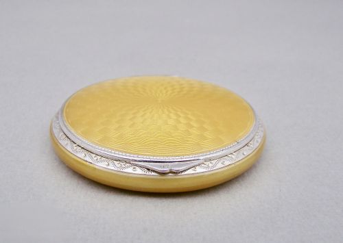 fig 1. FABULOUS ART DECO CONTINENTAL SILVER & GUILLOCHE ENAMEL COMPACT, CIRCA 1920