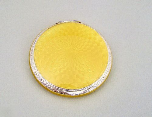 Fabulous Art Deco Continental Silver & Guilloche Enamel Compact, Circa 1920
