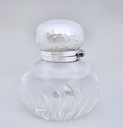 Gustave Keller Arts & Craft Silver & Frosted Glass Inkwell, Paris Circa 1900
