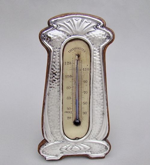 Rare Art Nouveau / Arts & Craft Silver Desk Thermometer by Levi & Salaman, Birmingham 1907
