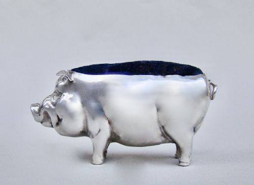 Large Edwardian Silver “ Pig” Pin Cushion by Henry Matthews, Birmingham 1907
