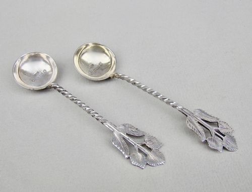 Pair of Victorian Silver Salt Spoons by Hilliard & Thomason Birmingham 1877