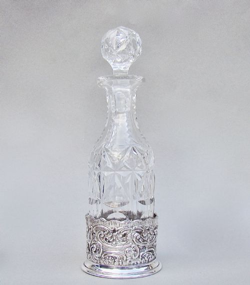 Edwardian Silver Condiment Coaster with Sliced-cut Crystal Condiment Bottle, Birmingham 1901