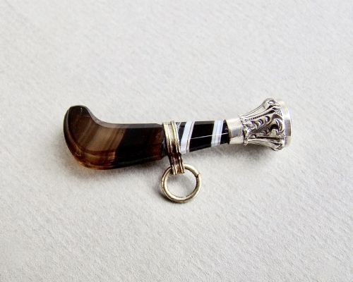 fig 1. SMALL VICTORIAN SILVER MOUNTED TIGER'S EYE WATCH FOB SEAL , CIRCA 1880