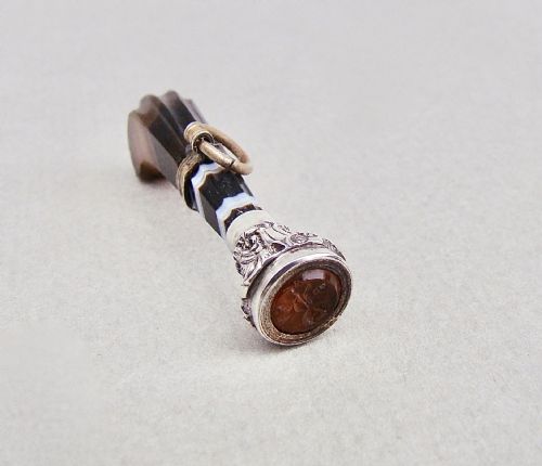fig 2. SMALL VICTORIAN SILVER MOUNTED TIGER'S EYE WATCH FOB SEAL , CIRCA 1880