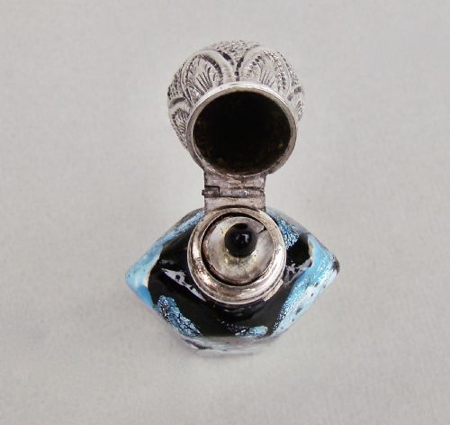 fig 2. VICTORIAN CASED BLACK & SILVER AVENTURINE GLASS SCENT BOTTLE, CIRCA 1890
