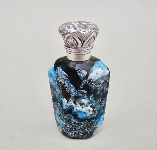Victorian Cased Black & Silver  Aventurine Glass Scent Bottle, Circa 1890