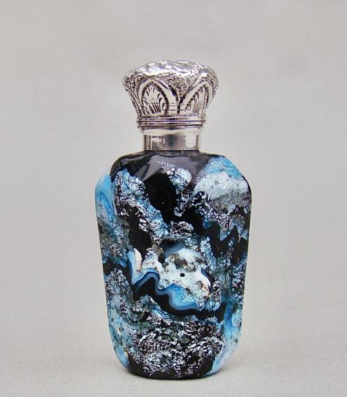 fig 1. VICTORIAN CASED BLACK & SILVER AVENTURINE GLASS SCENT BOTTLE, CIRCA 1890