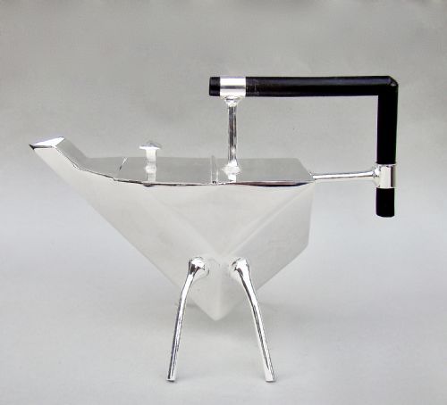 fig 1. MID-CENTURY CHRISTOPHER DRESSER STYLE SILVER PLATED ANGULAR TEAPOT, CIRCA 1960