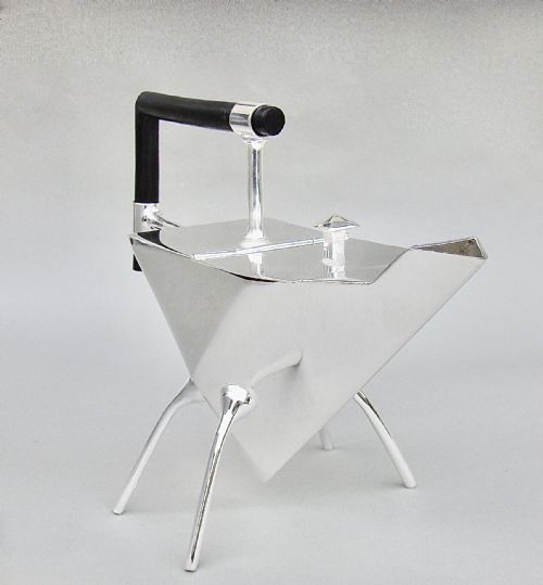 fig 2. MID-CENTURY CHRISTOPHER DRESSER STYLE SILVER PLATED ANGULAR TEAPOT, CIRCA 1960