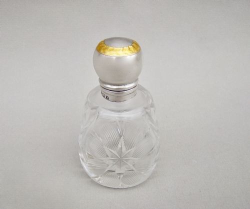 Edwardian Silver & Guilloche Enamel Cut Glass Scent Bottle by Henry Matthews, Birmingham 1901