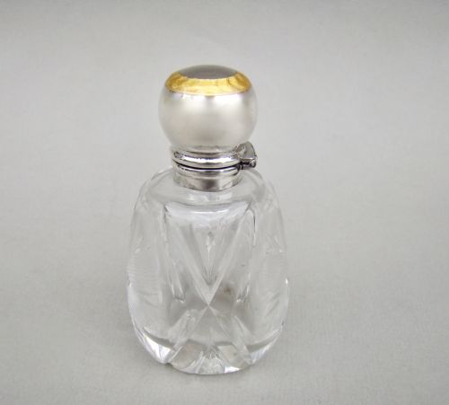 fig 1. EDWARDIAN SILVER & GUILLOCHE ENAMEL CUT GLASS SCENT BOTTLE BY HENRY MATTHEWS, BIRMINGHAM 1901