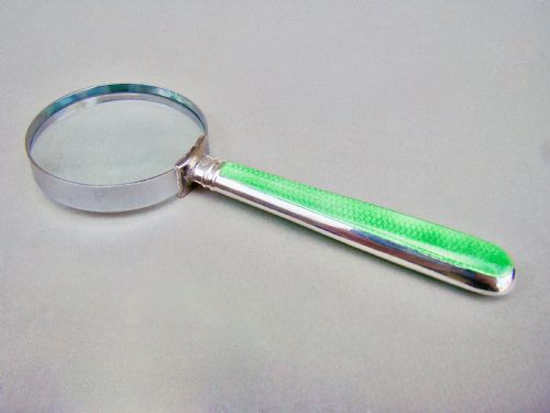 fig 1. ART DECO SILVER & GUILLOCHE ENAMEL SMALL DESK MAGNIFYING GLASS BY JOSIAH WILLIAMS & CO, LONDON 1933