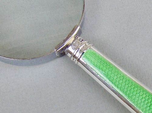 fig 2. ART DECO SILVER & GUILLOCHE ENAMEL SMALL DESK MAGNIFYING GLASS BY JOSIAH WILLIAMS & CO, LONDON 1933