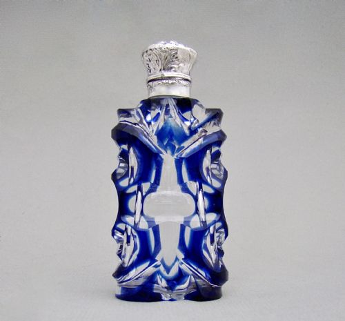 fig 1. VICTORIAN SILVER AND BOHEMIAN OVERLAY BRISTOL BLUE GLASS SCENT BOTTLE, CIRCA 1890