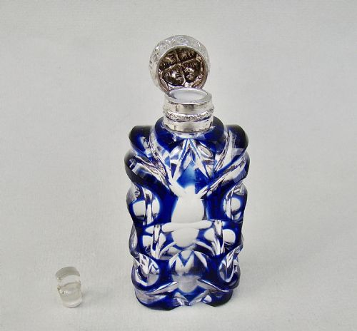 fig 2. VICTORIAN SILVER AND BOHEMIAN OVERLAY BRISTOL BLUE GLASS SCENT BOTTLE, CIRCA 1890