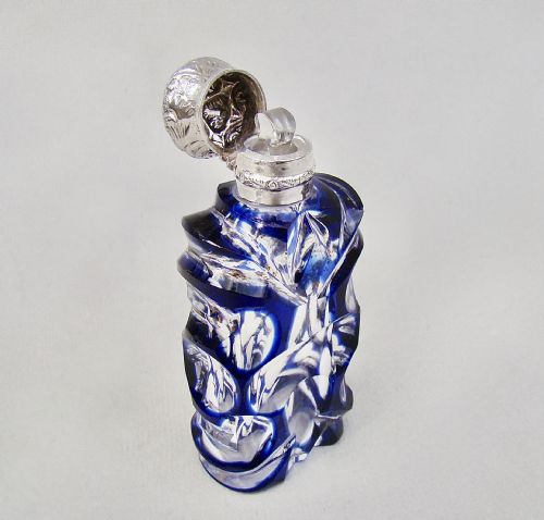 fig 3. VICTORIAN SILVER AND BOHEMIAN OVERLAY BRISTOL BLUE GLASS SCENT BOTTLE, CIRCA 1890