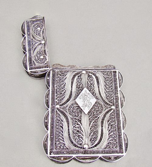 fig 1. EXQUISITE VICTORIAN SILVER FILIGREE CARD CASE, CIRCA 1880