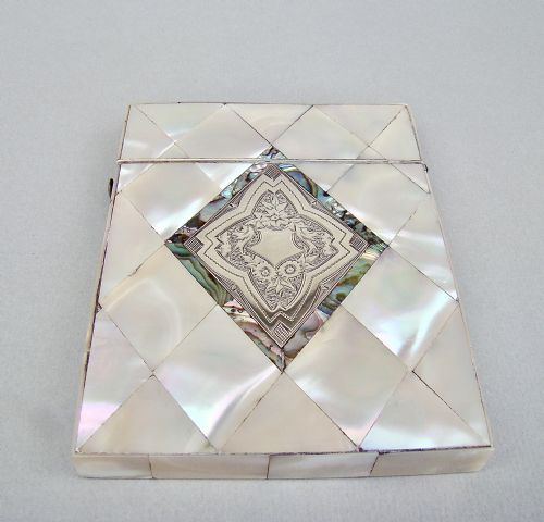 fig 1. EXQUISITE VICTORIAN SILVER & MOTHER OF PEARL CARD CASE, CIRCA 1870