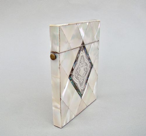 fig 2. EXQUISITE VICTORIAN SILVER & MOTHER OF PEARL CARD CASE, CIRCA 1870