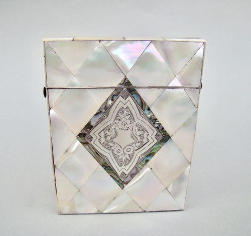 Exquisite Victorian Silver & Mother of Pearl Card Case, Circa 1870