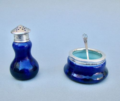 fig 1. CHARMING EDWARDIAN SILVER MOUNTED SALT & PEPPER SET BY LEVI & SALAMAN, BIRMINGHAM 1905