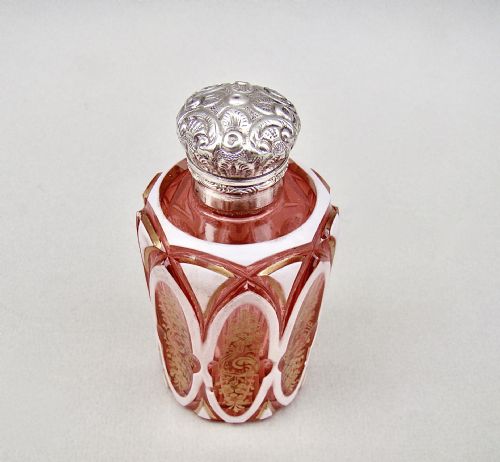 fig 2. FABULOUS VICTORIAN SILVER AND BOHEMIAN OVERLAY CRANBERRY GLASS  SCENT BOTTLE, CIRCA 1890