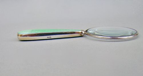 fig 2. SMALL ART DECO SILVER & GUILLOCHE ENAMEL MAGNIFYING GLASS BY THE ADIE BROTHERS, BIRMINGHAM 1932
