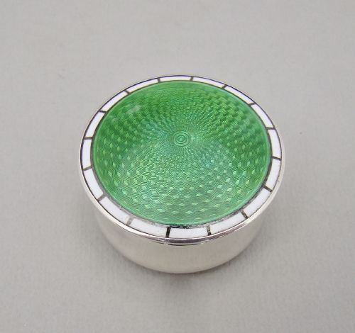 Fabulous Silver and Guilloche Enamel Pill Box by Levi & Salaman, Birmingham 1910
