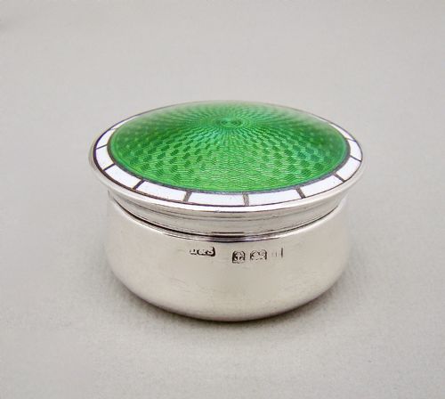 fig 1. FABULOUS SILVER AND GUILLOCHE ENAMEL PILL BOX BY LEVI & SALAMAN, BIRMINGHAM 1910
