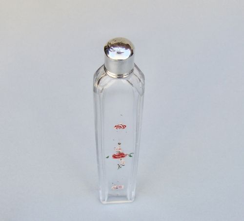 fig 3. UNUSUAL GEORGIAN SILVER AND ENAMELLED GLASS SCENT BOTTLE, CIRCA 1780
