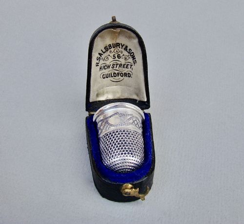 fig 1. CASED GEORGE V SILVER THIMBLE BY CHARLES HORNER, CHESTER 1911