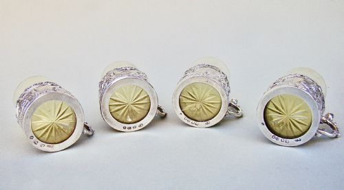 fig 2. DELIGHTFUL SET OF FOUR VICTORIAN SILVER & AMBER GLASS TEA HOLDERS BY WILLIAM COMYNS, LONDON 1889