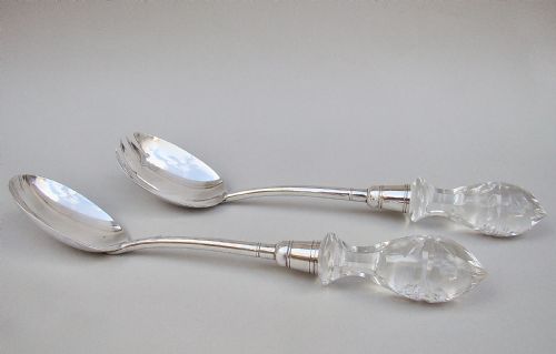 fig 2. GOOD PAIR OF VICTORIAN SOLID SILVER & CUT GLASS SALAD SERVERS BY THOMAS PRIME & SON, BIRMINGHAM 1890