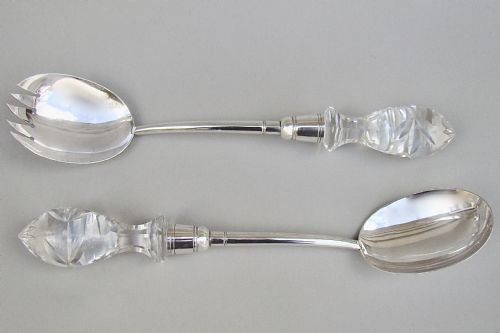 Good Pair of Victorian Solid Silver & Cut Glass Salad Servers by Thomas Prime & Son, Birmingham 1890