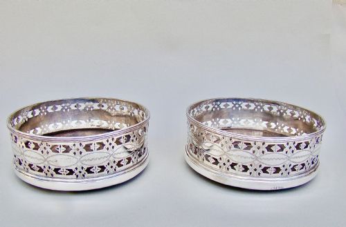 fig 1. FABULOUS PAIR OF VICTORIAN STERLING SILVER WINE COASTERS BY THOMAS BRADBURY & SONS, LONDON 1898