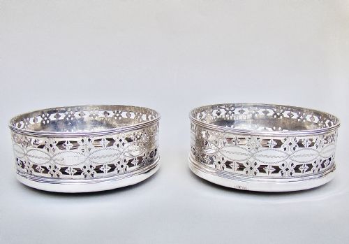 fig 3. FABULOUS PAIR OF VICTORIAN STERLING SILVER WINE COASTERS BY THOMAS BRADBURY & SONS, LONDON 1898