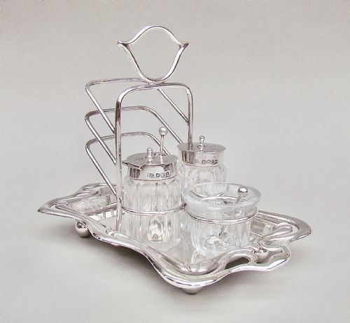 fig 2. RARE ART NOUVEAU SILVER TOAST RACK SET BY THOMAS LEVESLEY, SHEFFIELD 1908