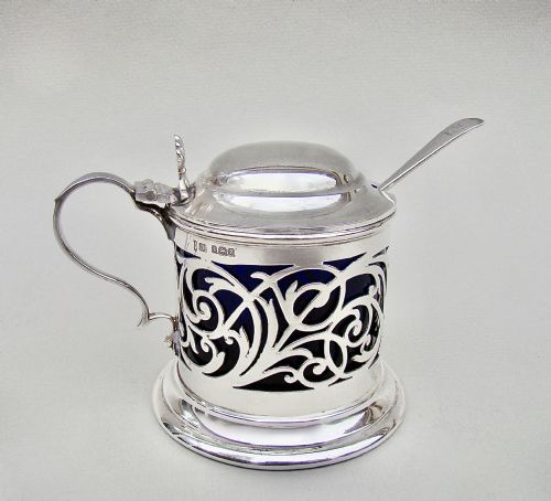 fig 1. EDWARDIAN PIERCED SILVER MUSTARD POT BY JOSEPH RODGERS & SONS, SHEFFIELD 1905