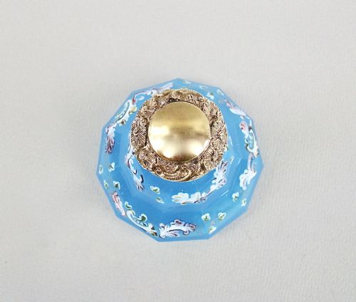 fig 2. EXQUISITE VICTORIAN SILVER GILT ENAMELLED OPALINE GLASS SCENT BOTTLE, CIRCA 1870