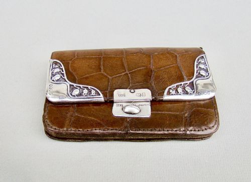 Art Nouveau Silver & Crocodile Skin Small Purse by Eugene Posen, London 1900
