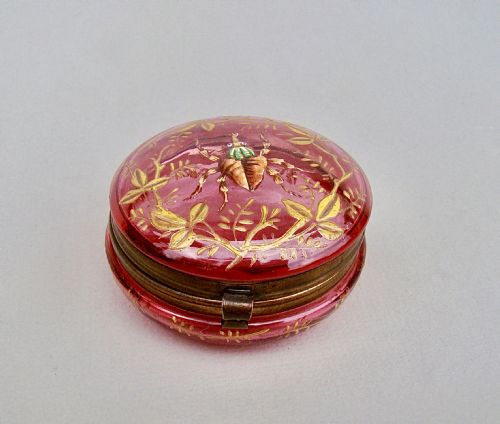 fig 1. RARE FRENCH ENAMELLED CRANBERRY GLASS TRINKET BOX , CIRCA 1890