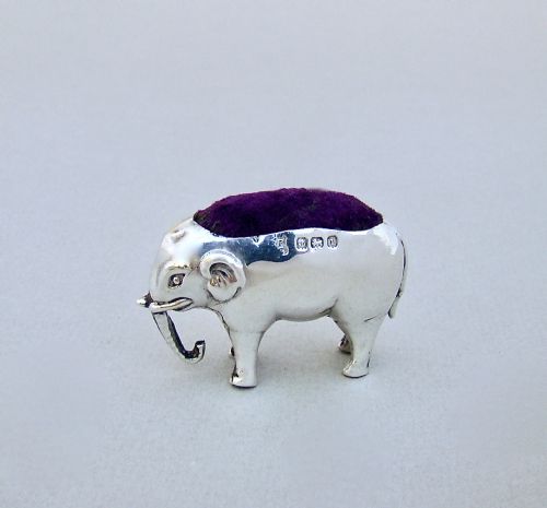 Small Edwardian Sterling Silver Elephant Pin Cushion by the Boots Company, Birmingham 1908