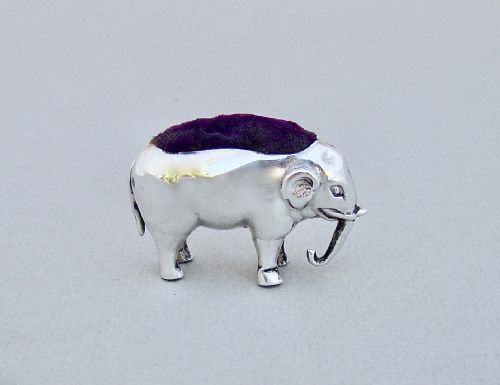 fig 1. SMALL EDWARDIAN STERLING SILVER ELEPHANT PIN CUSHION BY THE BOOTS COMPANY, BIRMINGHAM 1908