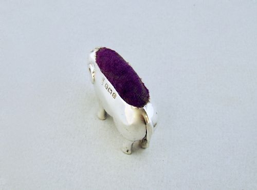 fig 2. SMALL EDWARDIAN STERLING SILVER ELEPHANT PIN CUSHION BY THE BOOTS COMPANY, BIRMINGHAM 1908